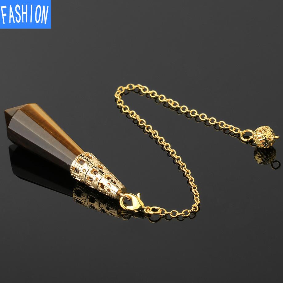 Vícebarevný přírodní krystalový kámen Lingdang přívěsek kužel pozlacený bronzem