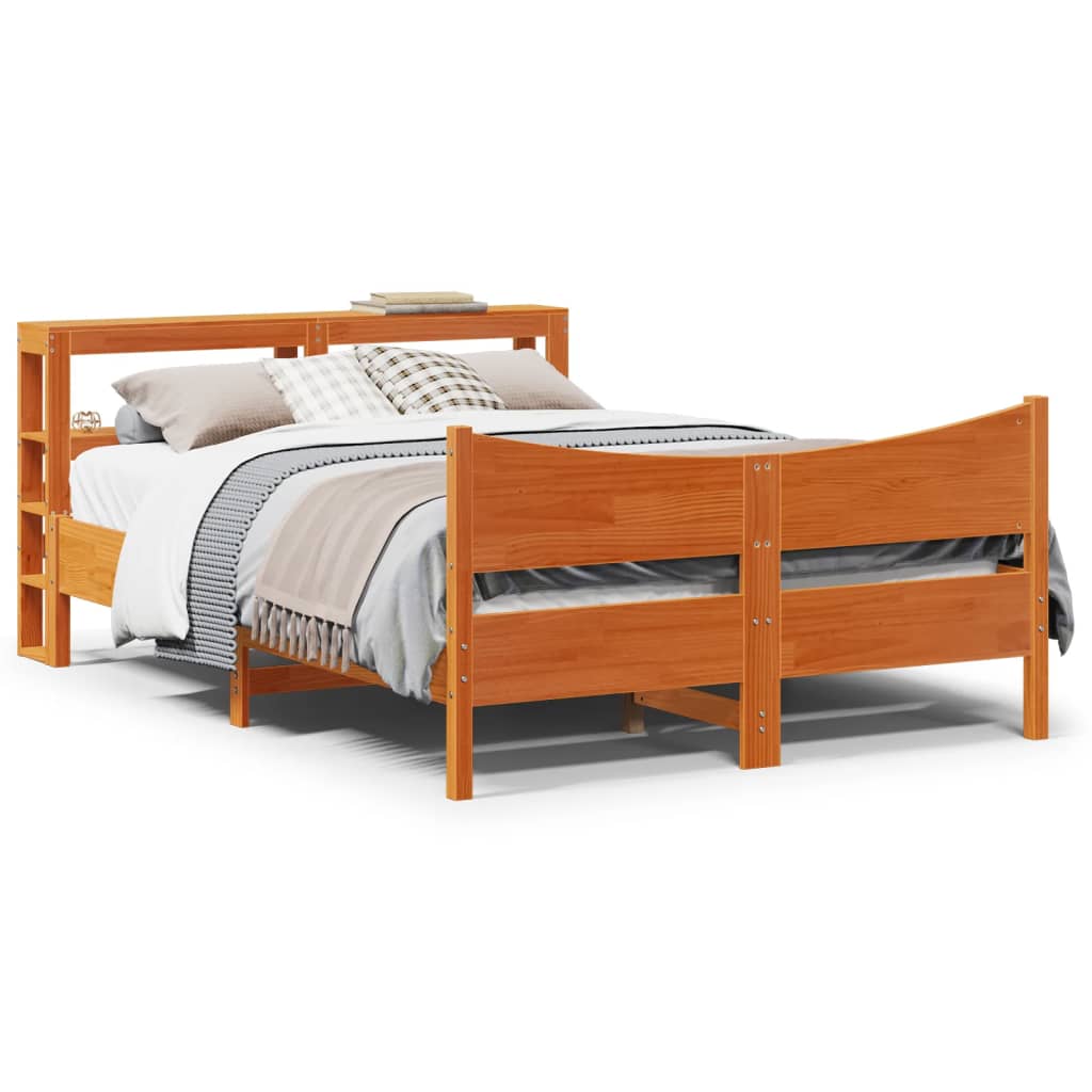 Solid Wood Bed with Headboard Wax Brown 140 X 190 Cm Pine