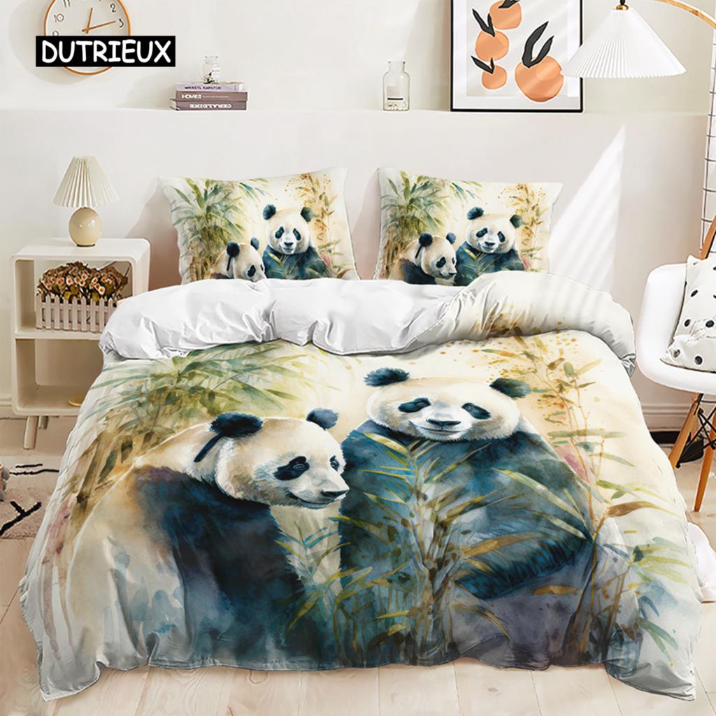 Cute Panda Duvet Cover 3D Kawaii Cartoon Animals Bedding Set for Kids Girls Soft Microfiber Quilt Cover with Zipper Closure