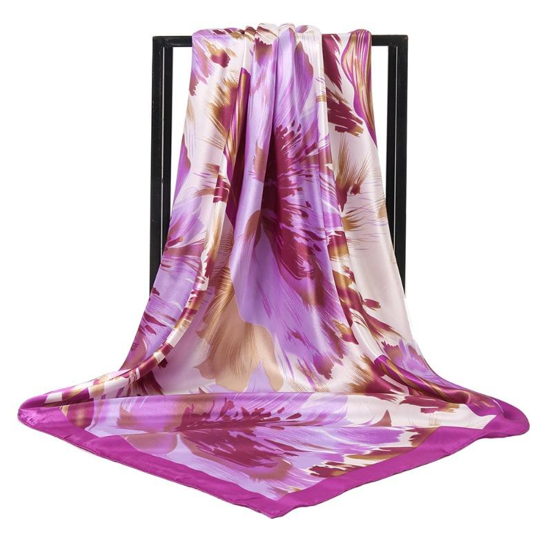 Mother's Day Romantic Flower Square Scarf Mom Silk Scarf Silk Feel Scarf Sunscreen Travel Shawl Temperament Versatile