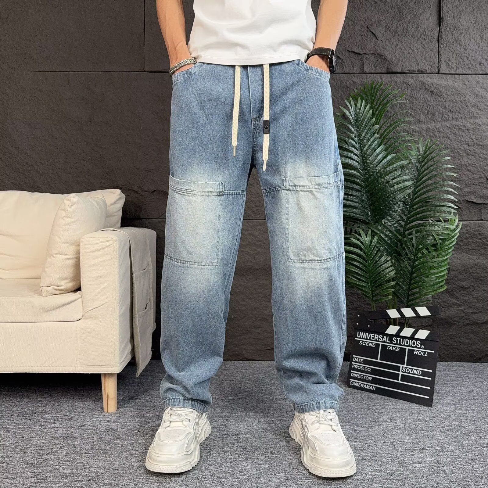 Джинсы JYL Мужские Осень Новинка Подростковая Мода Модные Эластичная Талия Зауженные Джинсовые Брюки XXXL