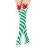 Women's Bowknot Christmas Stockings With Pom-poms Stripes Pattern Knee-high Over-the-knee Socks