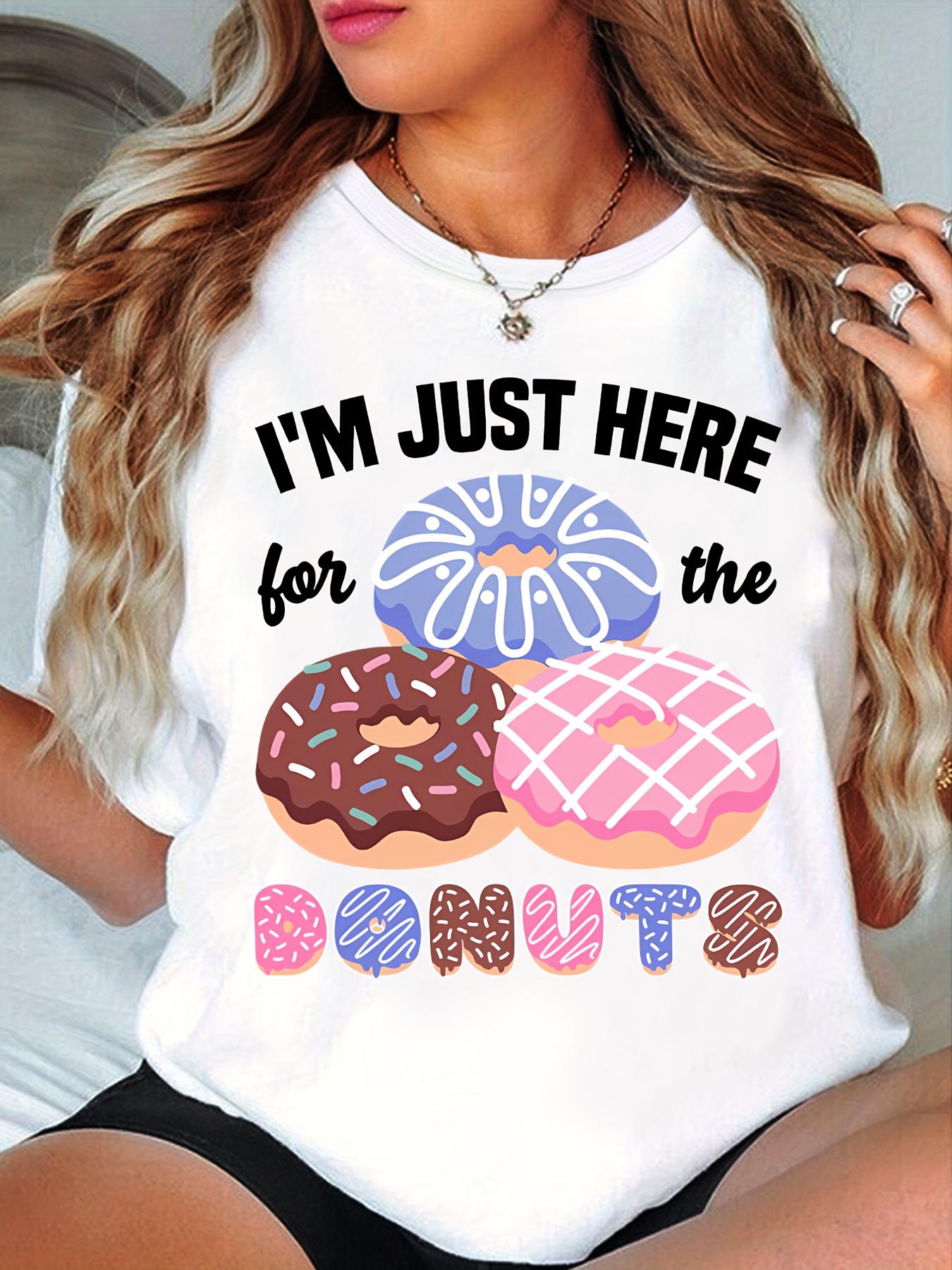 

Sweet Donut Cartoon Pattern Printed Round Neck Short Sleeved Tshirt for Women Summer Casual Womens Tshirt Clothing Cotton S