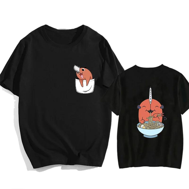 Anime Chainsaw Man T-shirt Pochita Cartoon Harajuku Wrangler Pattern Men's T-shirt Casual Manga T-shirt