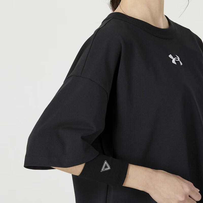 Under Armour Solid Color Crew Neck Loose Fit Short Sleeve Sport T-Shirt Women Tops Black 1376554-001