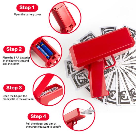 Electric Money Shooter with 100 Fake Money Props Battery Operated Handheld Cash Spraying Machine Kids Adults Party Automatic Money Thrower Toy