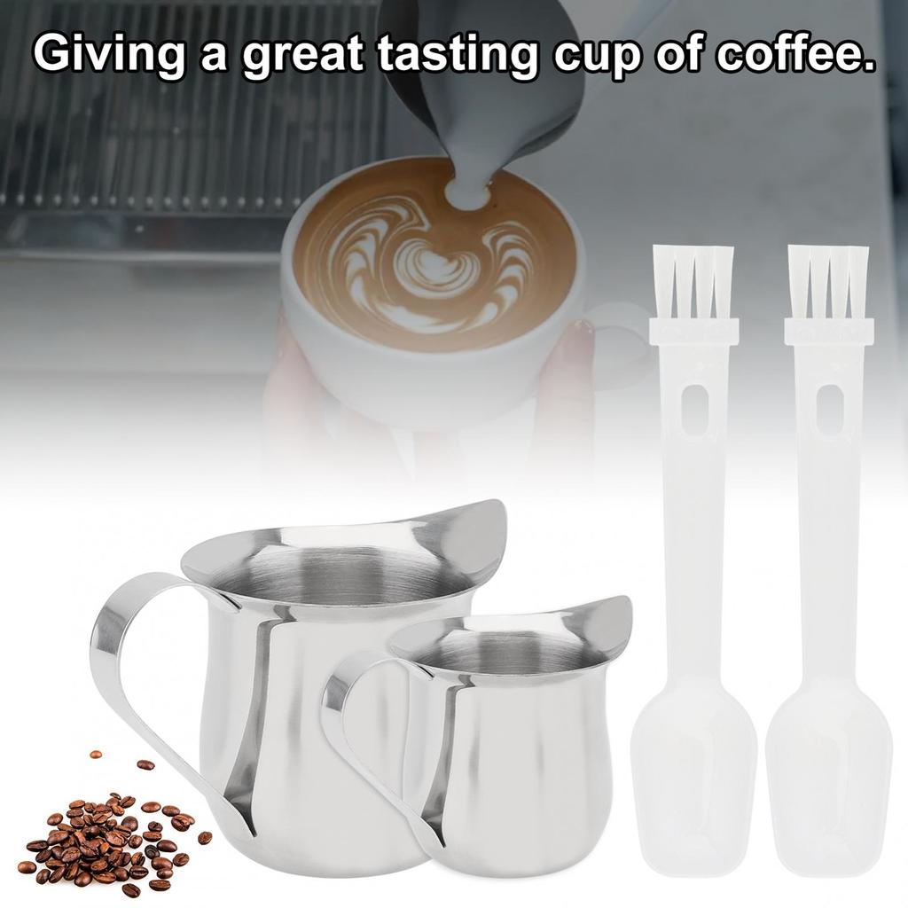 2pcs Stainless Steel 2 Ounce & 3 Ounce Bell Shaped Creamer for Coffee Shop / Restaurant / Bakery with 2 Spoons