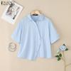 ZANZEA Women Casual Turn Down Collar Summer Short Sleeve Blouse