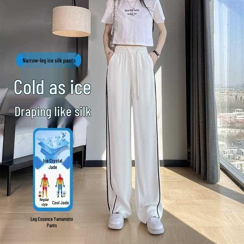 Ladies' Ice Silk Quick-Dry Wide-Leg Pants - Summer 2026 Casual White Straight-Leg Sports Trousers