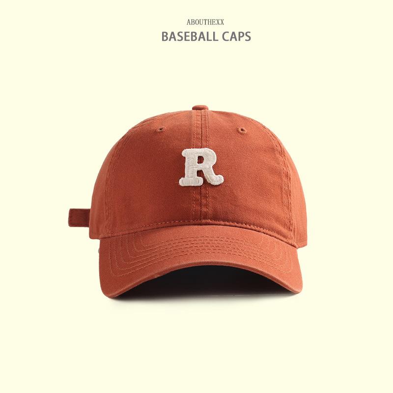Hat Women's New R Embroidered Baseball Cap Japanese Versatile Baseball Cap Men's Ins Korean Style Sports and Casual Curved Brim Hat