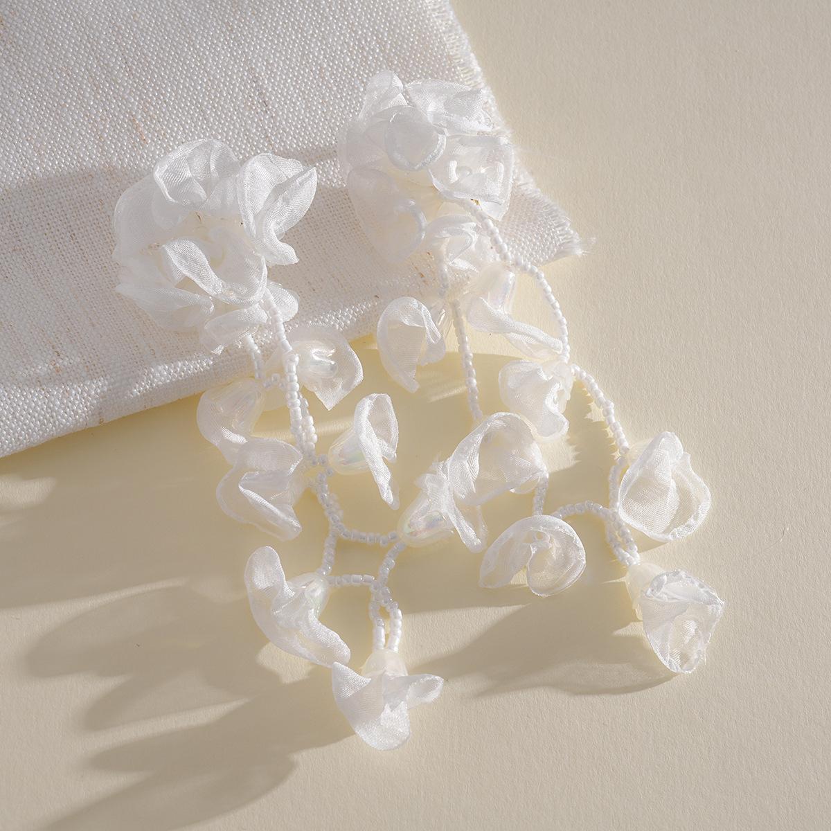 Серебряная игла шифоновые акриловые цветочные серьги-кисточки модные маленькие свежие серьги-гвоздики универсальные серьги с характером