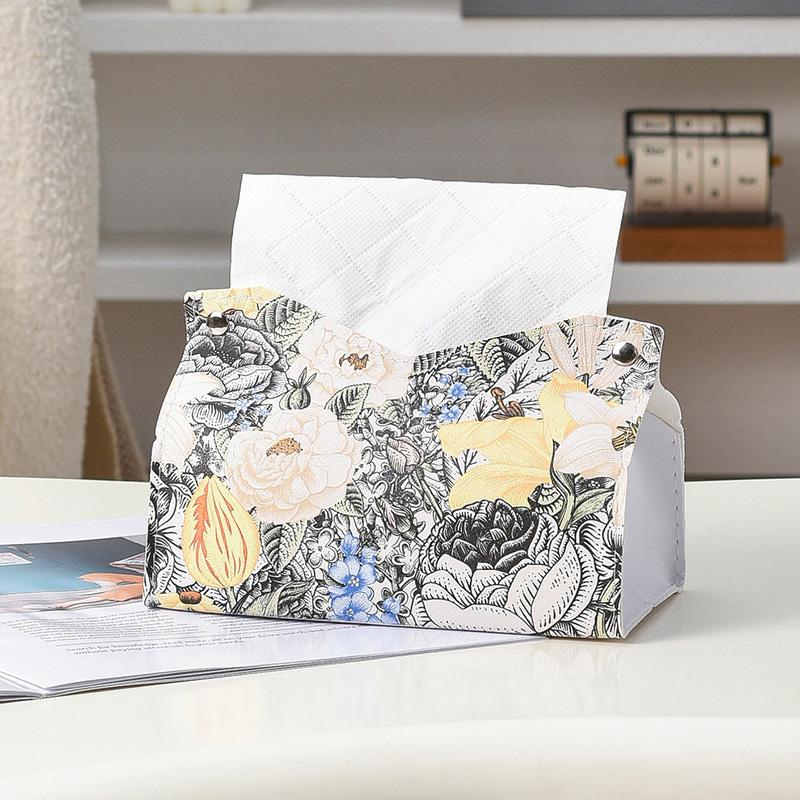 1pc Tissue Box for Home Living Room Tissue Holder Vintage PU Leather Light Luxury Oil Painting Paper Towel Cover Napkin Dispenser