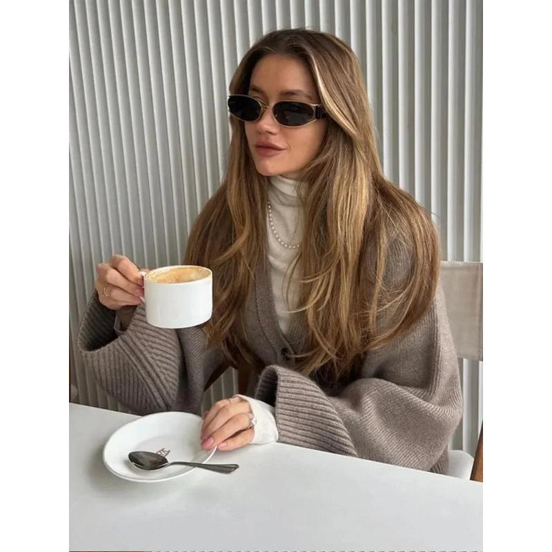 Women Elegant Solid  Long Sleeves Knitted Cardigan V-neck Single Breasted with Pocket Autumn Female Commute Sweater Outwear