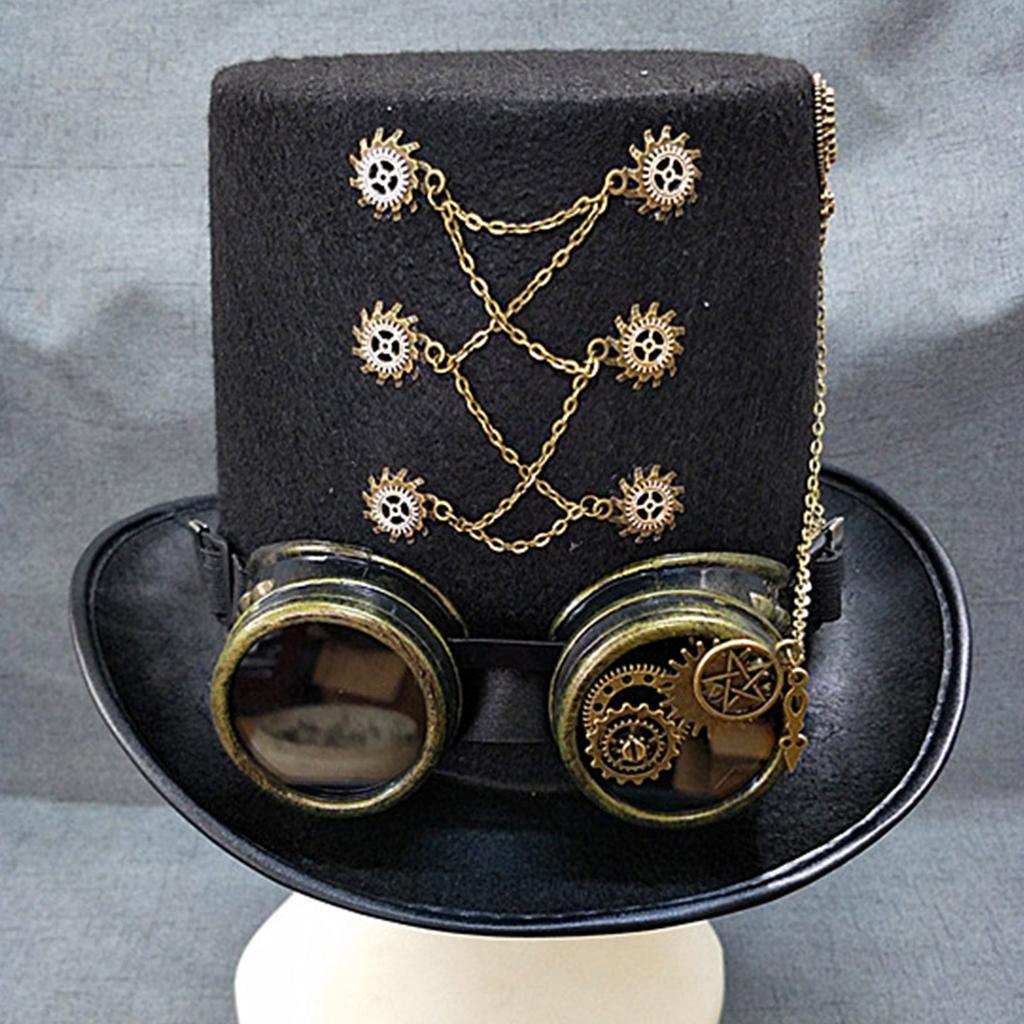 Viktorianischer Steampunk Zylinder mit Brille Vintage Accessoire-Set für Erwachsene Verkleidung Zaubererhut