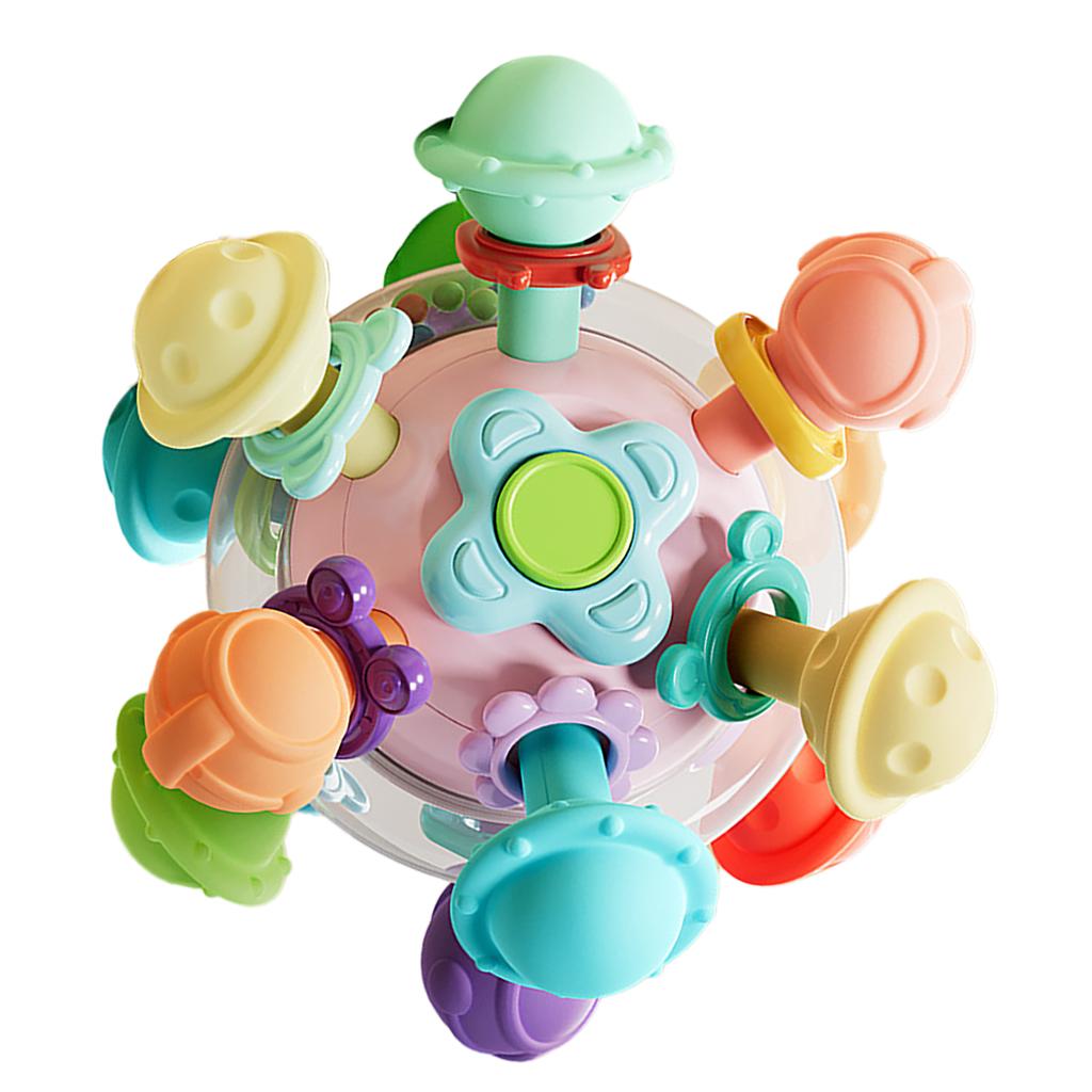 Baby Sensory Teether Toy Early Education Grip Training Developmental Ball Rattle Chew Toy for Infants 3 To 6 Months Pink