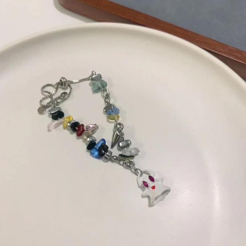 Adjustable Collarbone Chain Colorful Specter Pendant Necklace Stylish Beaded Bracelet Perfect for Fashion Enthusiasts