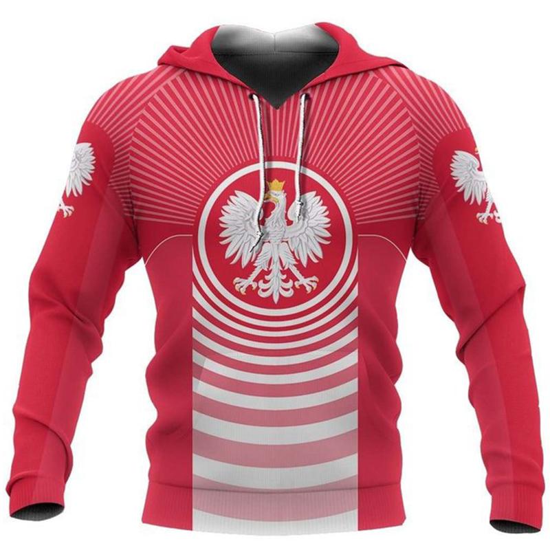 Polnische Flagge Emblem Harajuku Bedruckt Retro Mode Herren und Damen Sport Outdoor Freizeit Täglich Locker Bequem Hoodie