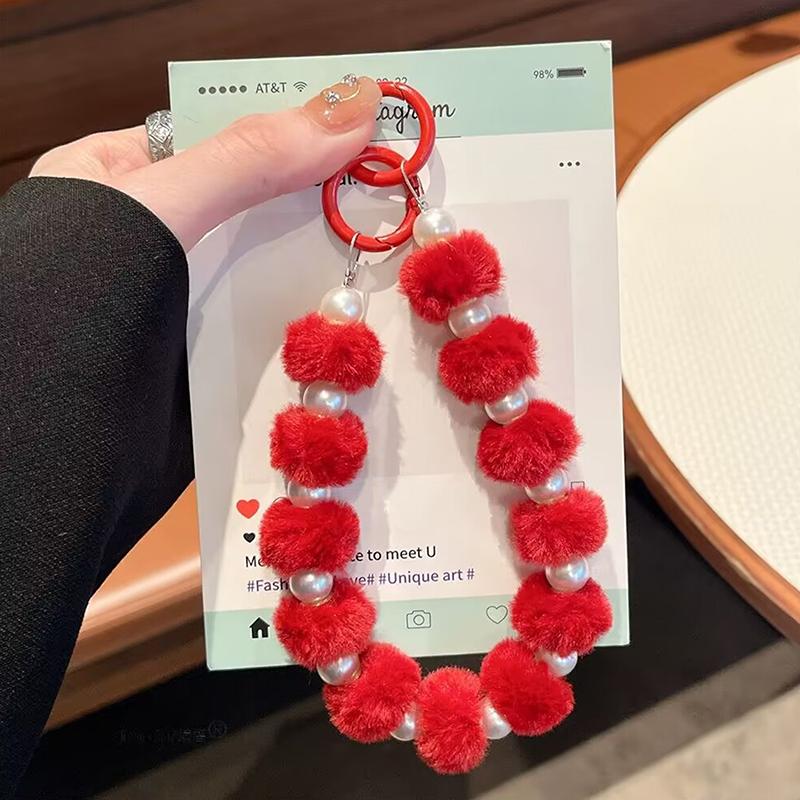 

Милый плюшевый шарик для волос с бусинами, анти-потеряющийся телефонный чехол, сумка, подвеска, украшение, брелок, подарок