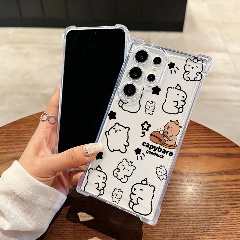 Phone Case For Samsung Galaxy S25 FE S24 S23 S22 S21 Ultra S20 Plus Note 20 10 S25FE Clear Shockproof Cover Cute Little Capybara