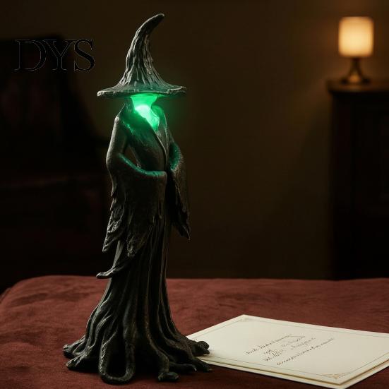 Dark Fantasy Art Collection Halloween Witch Statue, LED Light Up Gothic Resin Figurine, Glowing Statue Mysterious Sculpture for Desktop Bookshelf