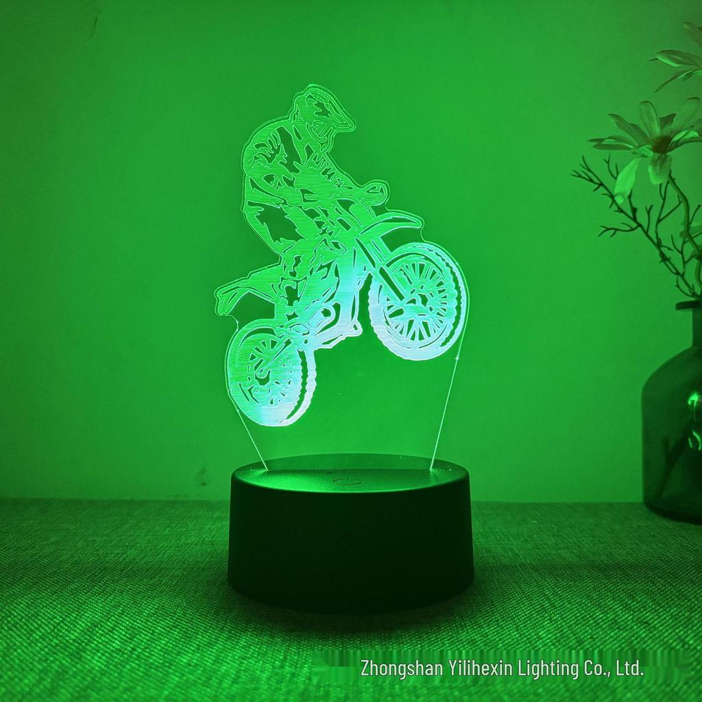 3D Motorcycle Night Light - USB, Touch & Remote Control, 16 Colors, Creative Bedside Desk Lamp