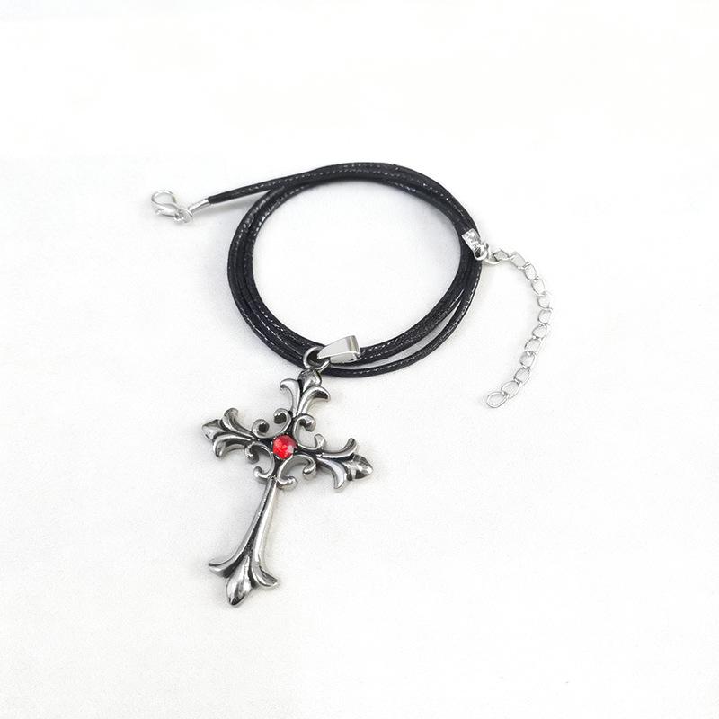 

Baroque Style Rose Rhinestone Cross Snowflake Pendant Necklace for Men