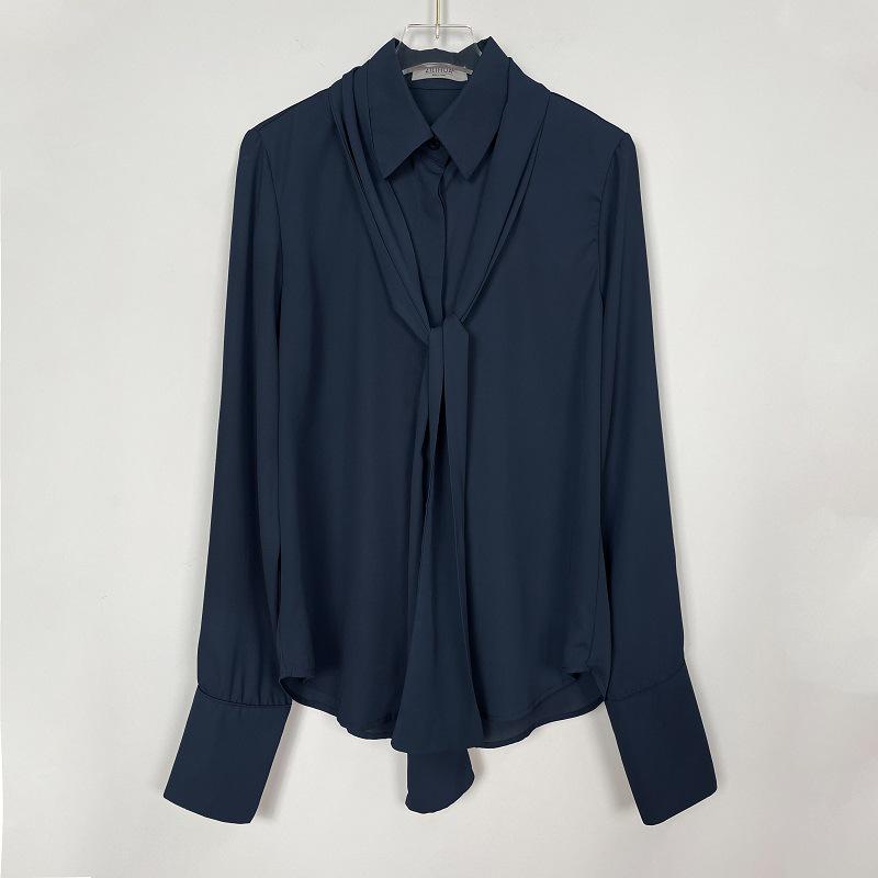 Korean Dongdaemun Gentle Sexy Feminine Ribbon Sheer Long Sleeve Shirt