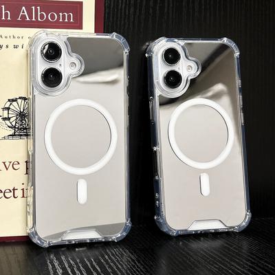 Fashion Mirror Make Up for Magsafe Case for iPhone 16 15 14 17 Pro Max Air Plus 12 13 Magnetic Wireless Charging Airbag Cover