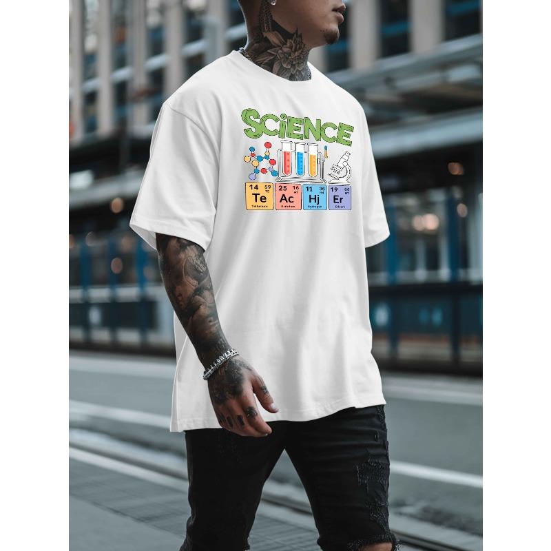 European Sizes Men's Science-Themed Short Sleeve T-Shirt - Chemistry & Physics Print - Breathable Round Neck Casual Summer Tee