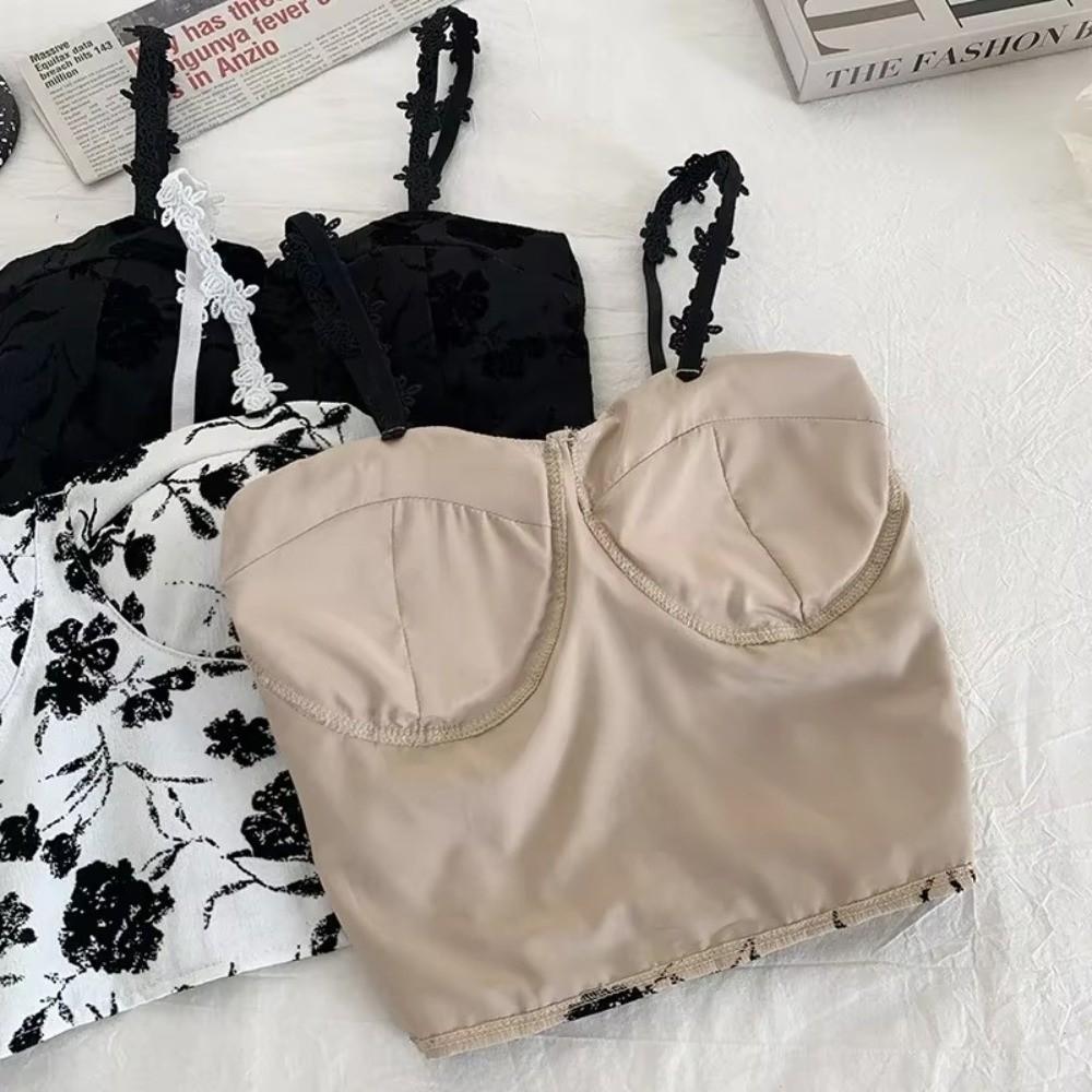 Padded Bra Elastic Camis Underwear Floral Print Corset Vest Women Tank Tops Sleeveless Blouse