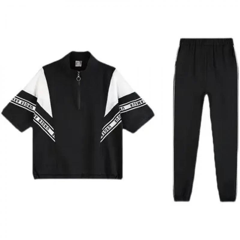 2025 Women's Stylish Two-Piece Summer Set: Short-Sleeved, Loose Stand-Up Collar, Slimming Casual Outfit