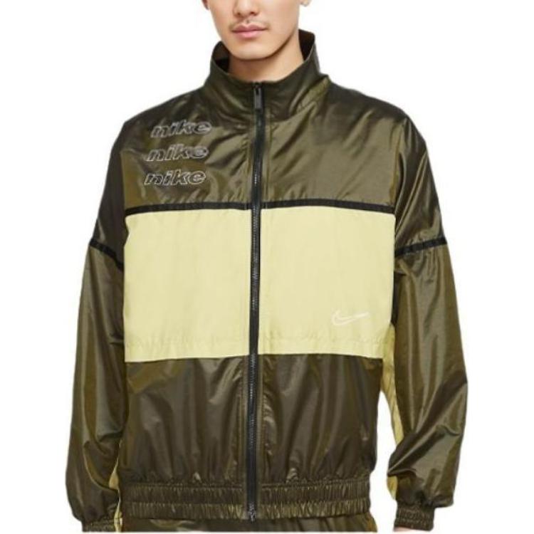 Nike Jackets Men's Olive Green Stand Collar Moderate Other CU6390-368
