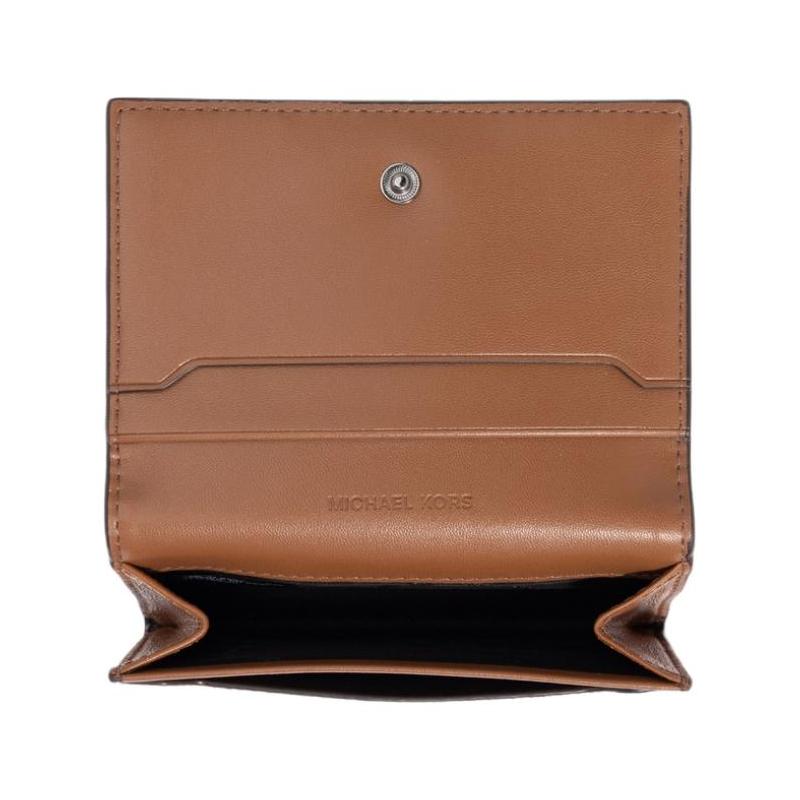 Michael Kors HUDSON Fully Printed Presbyopic Metal Lettering Coated Canvas Card Holder Men's Brown
