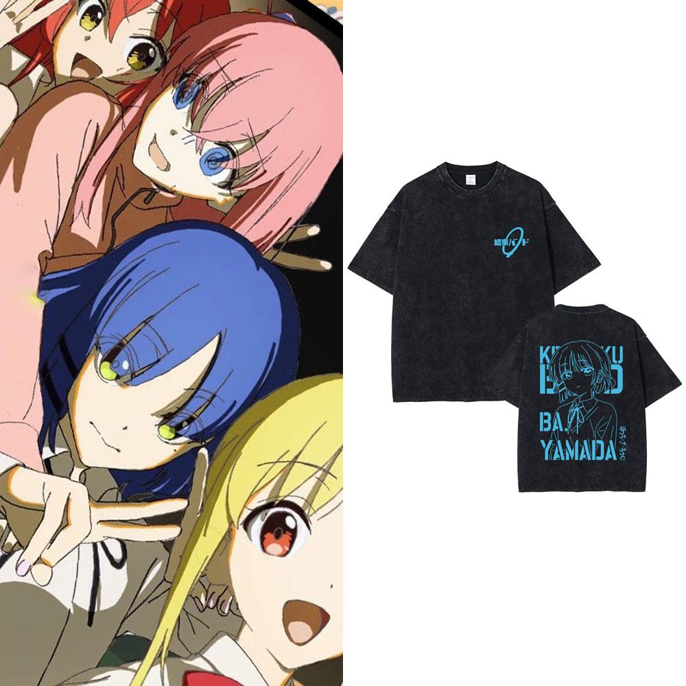 Gewaschenes Vintage Anime Bocchi The Rock Gotoh Hitori Grafik T-Shirt Herren Damen Freizeit Baumwolle Übergroße T-Shirts Streetwear Unisex