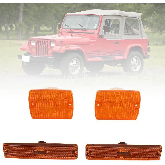 4PC Side Marker Light and Turn Light Housings 56001378 Turn Sidemarker Lamps Replacement for YJ (Yellow)
