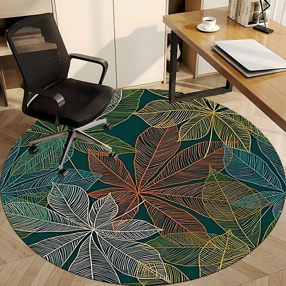 1pc Tropical Leaves Office Round Area Rug, Indoor Mat Suitable ForOffice, Under Office Chairs Bedroom Living Room Home Decor D010