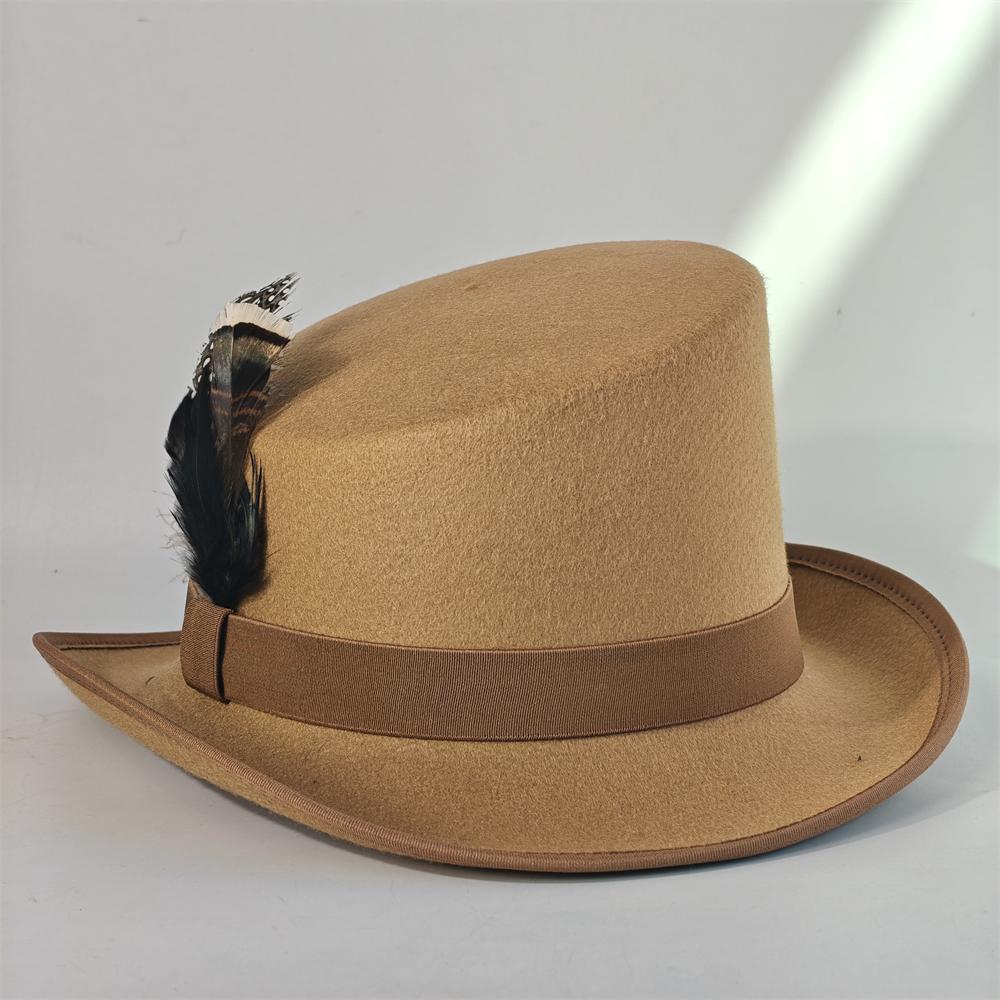 Sloping Top Man Fedora Unisex Gentleman Cosplay Derby Bowler Hat British Shape Hat Autumn Winter Magic Hat Feather Accessories