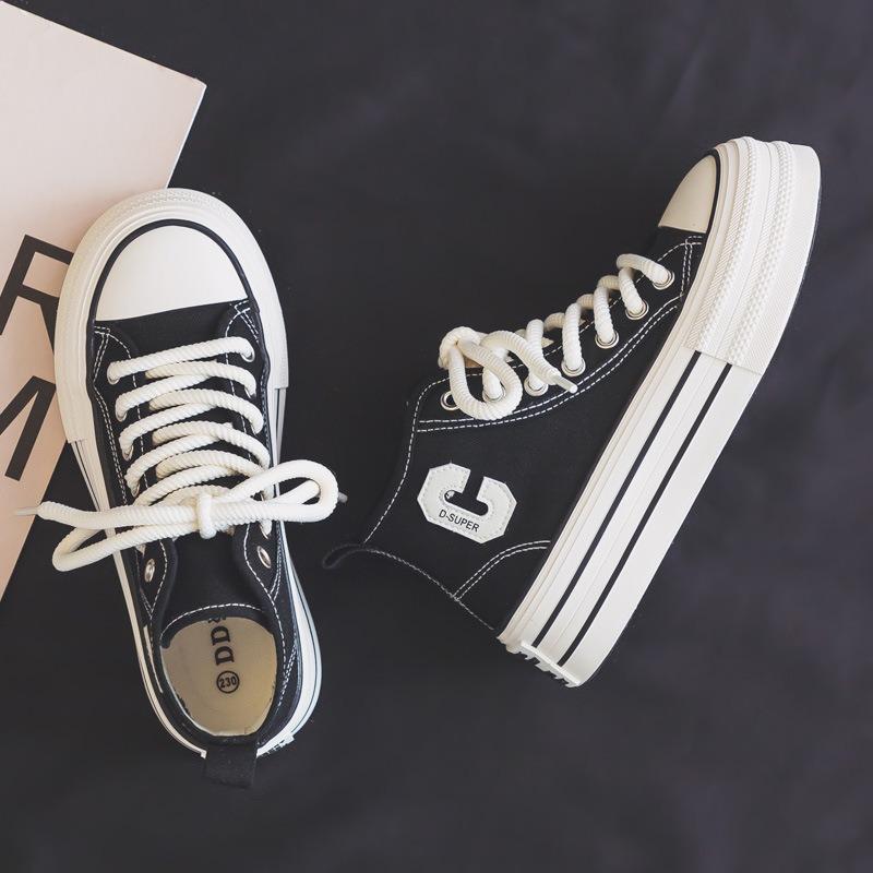 2025 Summer Women's Sneakers New Canvas Lace-Up Women's Sports Shoes Breathable Platform Sneakers Shoes White Casual Women Shoes