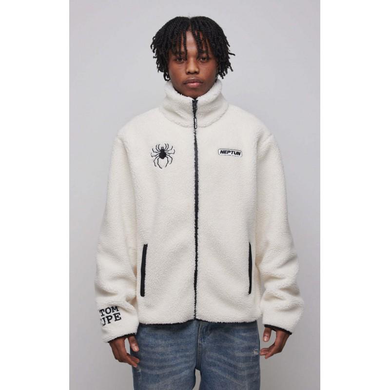Winter Fleece Zip Up Cardigan Spider Letter Embroidery Streetwear Men Women