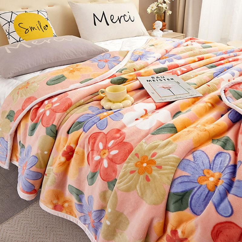 Nordic Style Plant Printed Flannel Blanket Thickened Multi Functional Cover Fleece Blanket Warm Sofa Cover for Office Nap