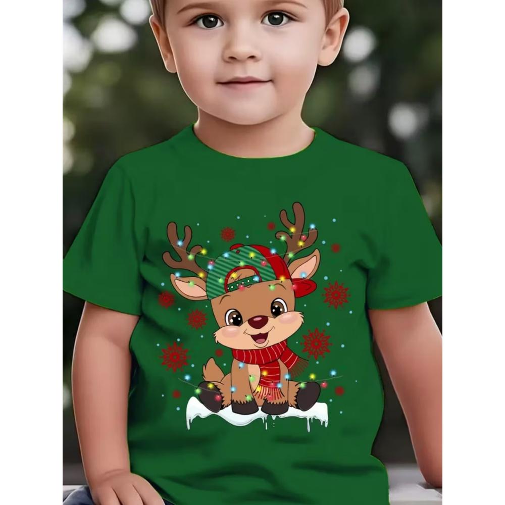 Christmas Children's T-Shirt Cartoon Deer Print Girl Clothes Cute Cartoon Pullover Tees Boy Top Casual Loose Children's Clothing