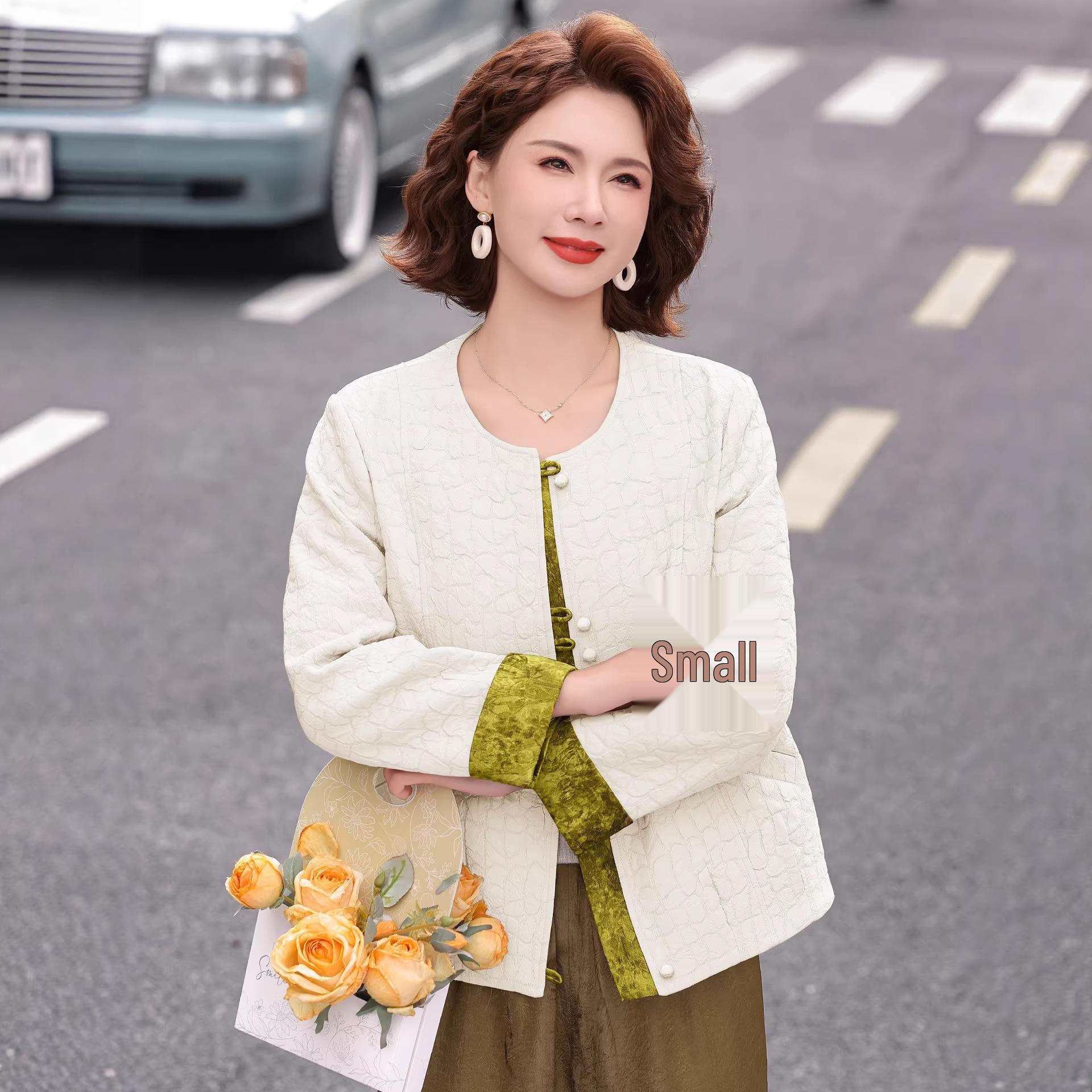 

Mother s Day Spring Round Neck Jacket - Chinese Style for Middle-aged and Elderly Women, 2026 Collection 3XL (Recommend 140-155 jin) белый