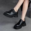 Johnature Vintage Genuine Leather British Style Pumps Versatile Thick Sole Lace-up Women's Shoes