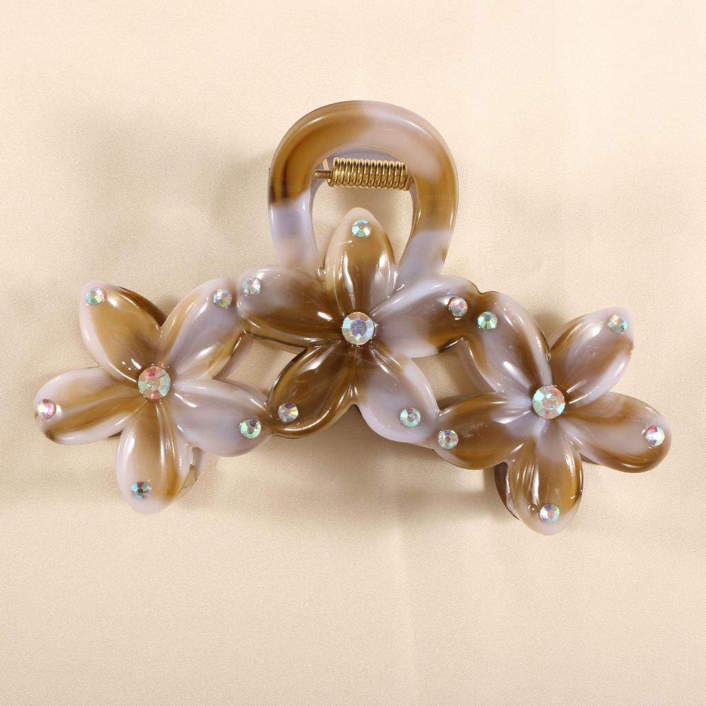 Gradient Plumeria Rhinestone Claw Clip: Candy Color Flower Hair Accessory for Updo Styles