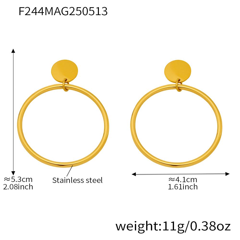Two-tone Large Circular Ring Dangle Earrings In Stainless Steel Gold Silver Color Minimalist Stud Earring Ear Studs For Women