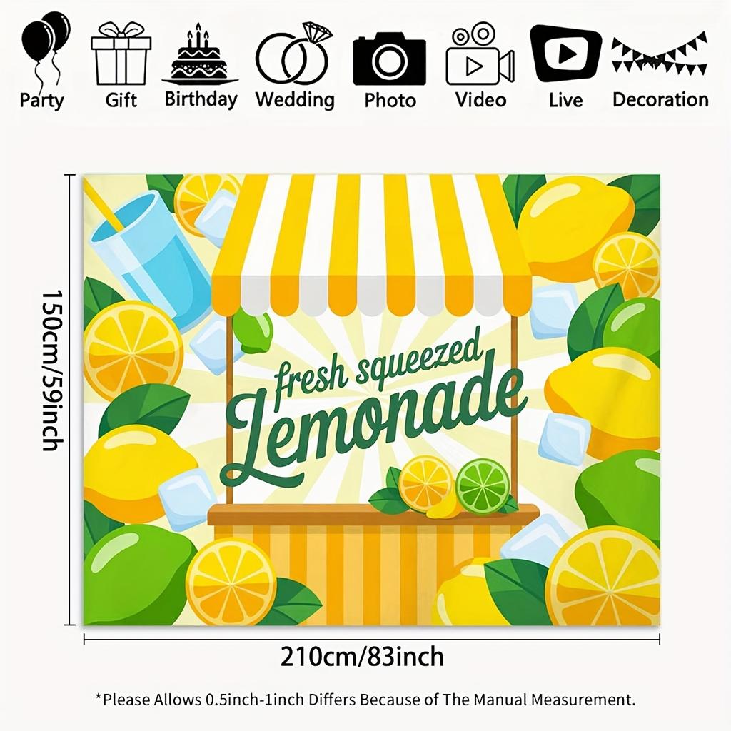 2D Plane 1 Piece of Cute Freshly Squeezed Lemonade-themed Background Fabric Party Decoration Banner Birthday