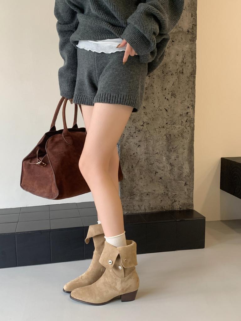 Three kinds of tube high button high boots slim pile boots western cowboy thick heel knight boots women 2025 autumn and winter