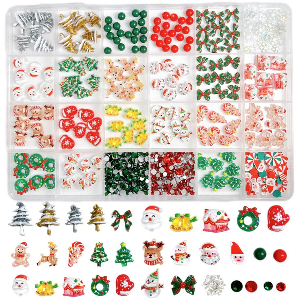 BEPAN Santa Claus Nail Art Decorations for New Year Winter Christmas Pressed Handmade DIY Boxed Wearable Nail Material