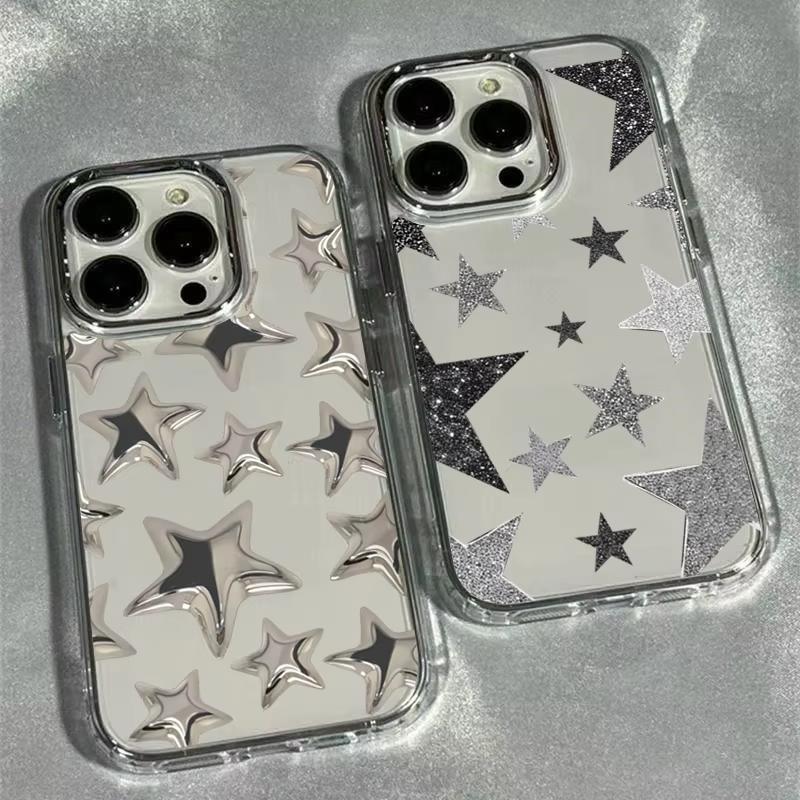 Custodia Trasparente con Fantasia Trendy Stella Brillante per iPhone 17 Air 16 e 15 14 13 12 11 Pro Max Plus SE Cover Posteriore