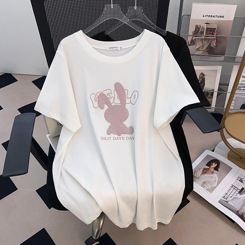 Women s Plus Size Slimming Loose Mid-Length Short-Sleeve Round Neck T-Shirt 4XL